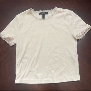 Forever 21 Pink Cream Lace Trim Women Top